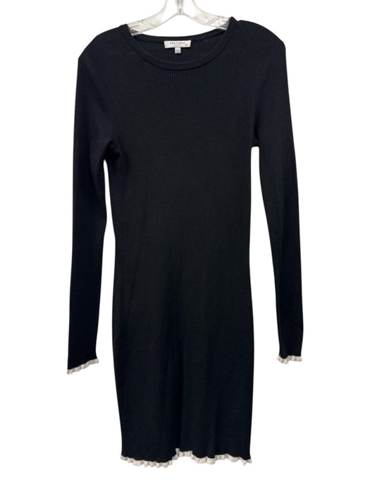 Equipment Size M Black Cotton & Silk Long Sleeve Knit Lettuce Hem Midi Dress Black / M