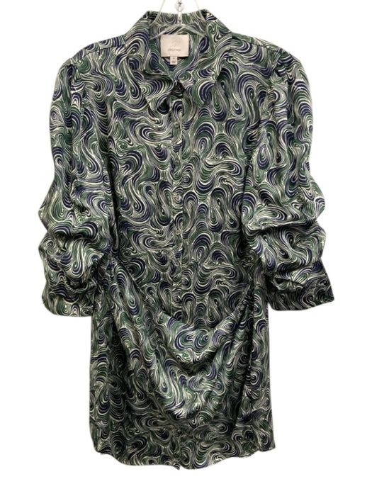 5a7 Cinq a Sept Size 8 Green, Blue, White Polyester Satin Swirl pattern Dress Green, Blue, White / 8