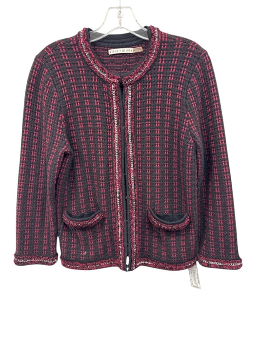 Alice + Olivia Size M Red, Black, Silver Cotton & Nylon Hook & Eye Knit Cardigan Red, Black, Silver / M