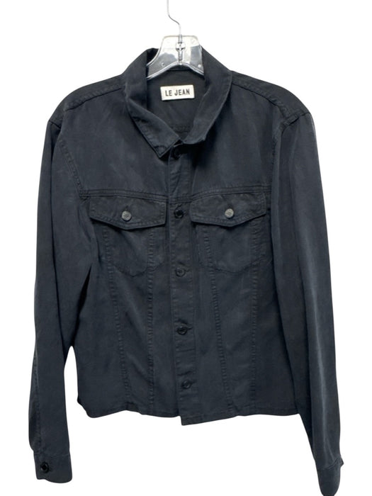 Le Jean Size S Black Tencel Lyocell Collar Buttons Breast Pockets Top Black / S