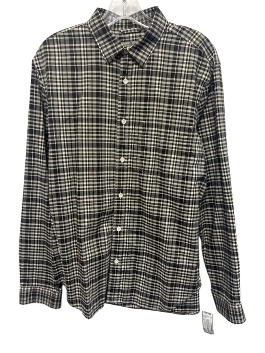 7 For All Mankind Size M Black & White Cotton Plaid Button Up Long Sleeve Shirt Black & White / M