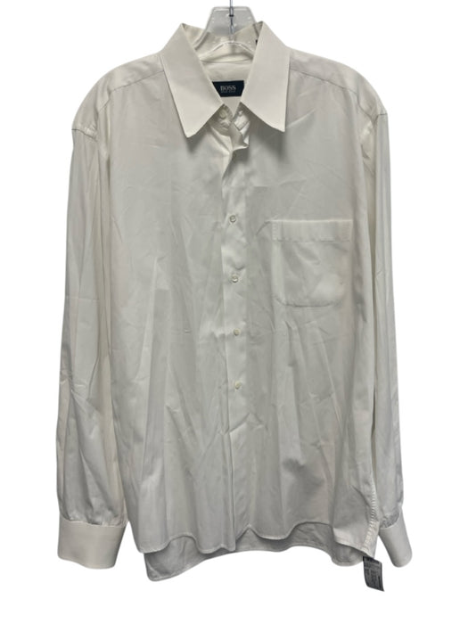 Hugo Boss Size 16.5 White Cotton Solid Button Up Point Collar Long Sleeve Shirt White / 16.5