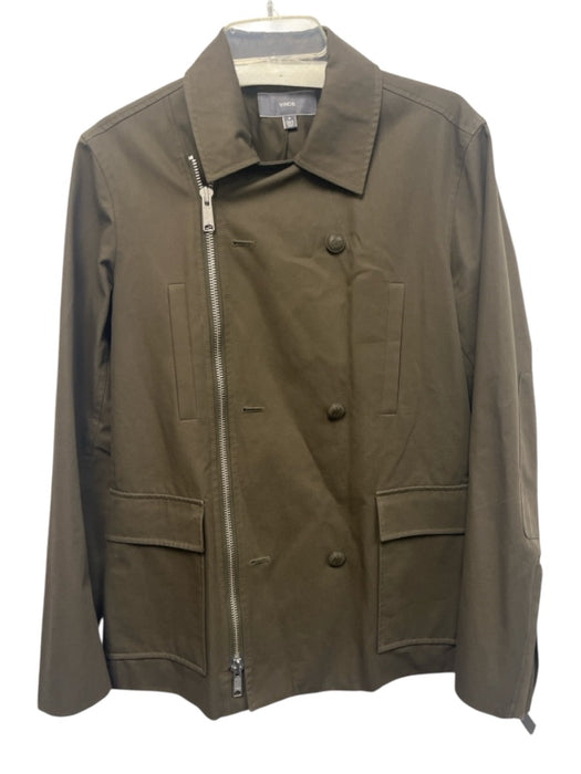 Vince Size M Olive Green Canvas Solid Zip UP Asymetric Zip Men's Jacket Olive Green / M