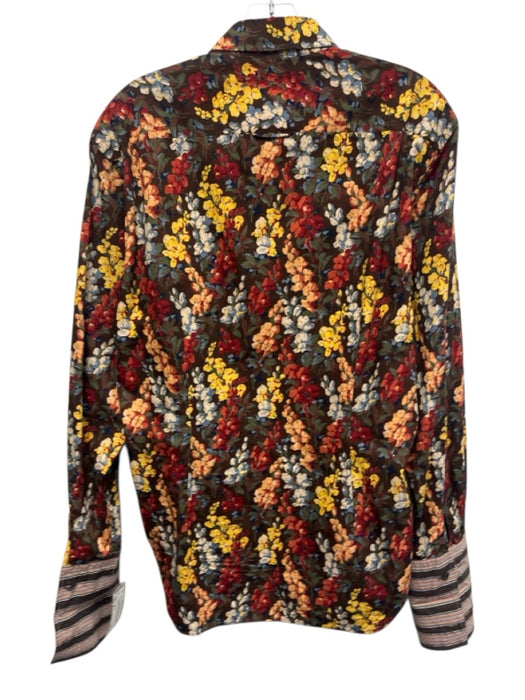 Paul Smith Size M Brown & Multi Cotton Floral Button Up Men's Long Sleeve Shirt Brown & Multi / M