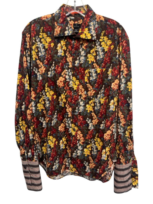 Paul Smith Size M Brown & Multi Cotton Floral Button Up Men's Long Sleeve Shirt Brown & Multi / M