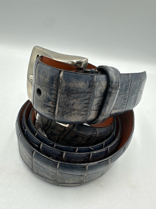 Santoni Like New Gray Leather Embossed Men's Belt