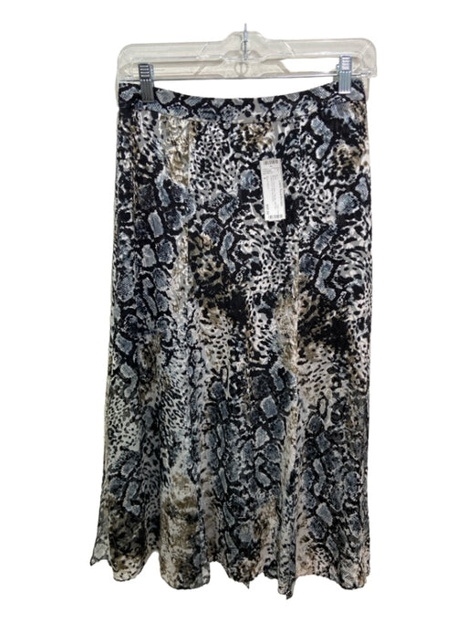 Alice + Olivia Size 2 Black, Tan & Grey Viscose Side Zip Snake Print Slits Skirt Black, Tan & Grey / 2
