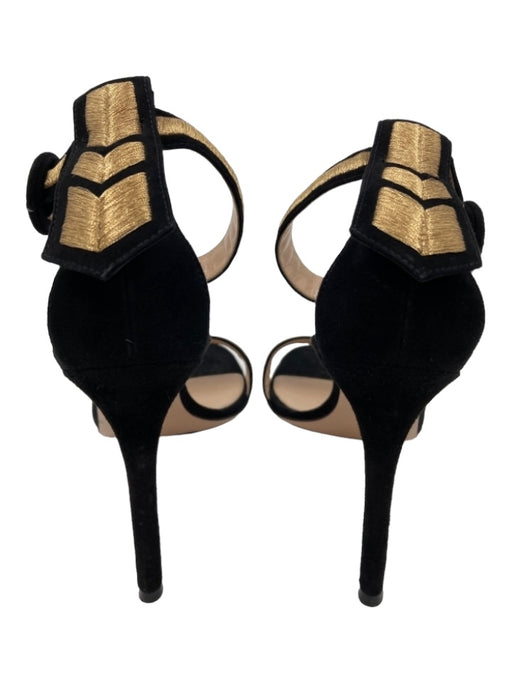 Gianvito Rossi Shoe Size 38 Black & Gold Suede Metallic Threads Stiletto Sandals Black & Gold / 38