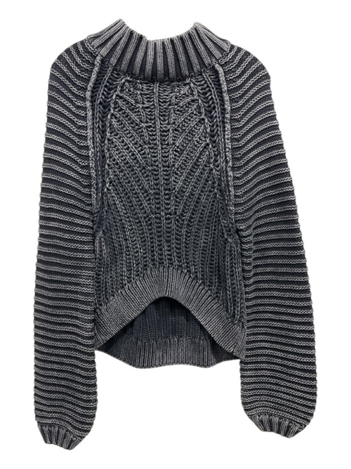 Free People Size XS Black & Gray Acrylic Cable Knit Coated Crew Neck Sweater Black & Gray / XS