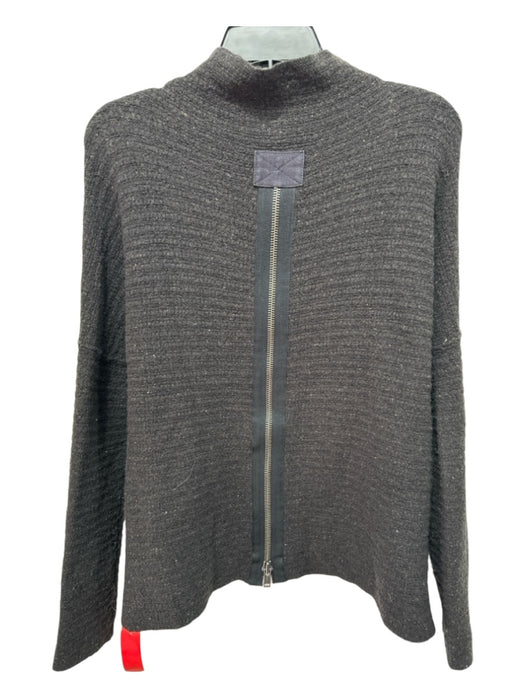 Free People Size XS Gray Black Acrylic Blend Fuzzy Zip Detail Mock Neck Sweater Gray Black / XS