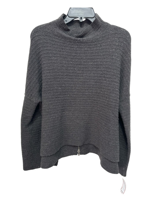 Free People Size XS Gray Black Acrylic Blend Fuzzy Zip Detail Mock Neck Sweater Gray Black / XS