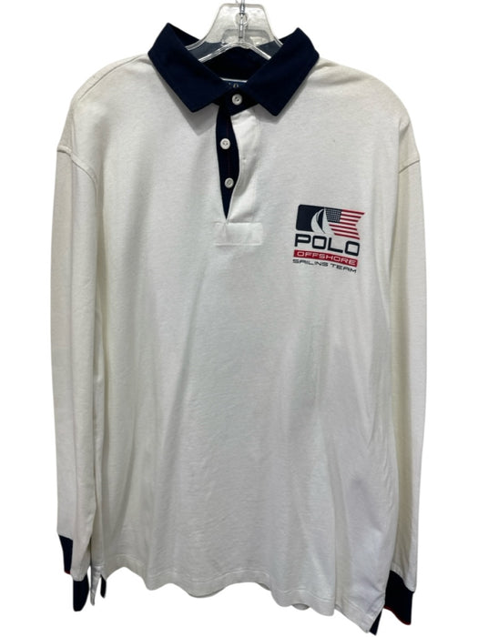 Polo NWT Size L White & Blue Cotton logo Polo Men's Long Sleeve Shirt White & Blue / L