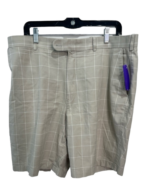 Peter Millar Size 38 Tan & White Cotton Grid Khakis Men's Shorts 38