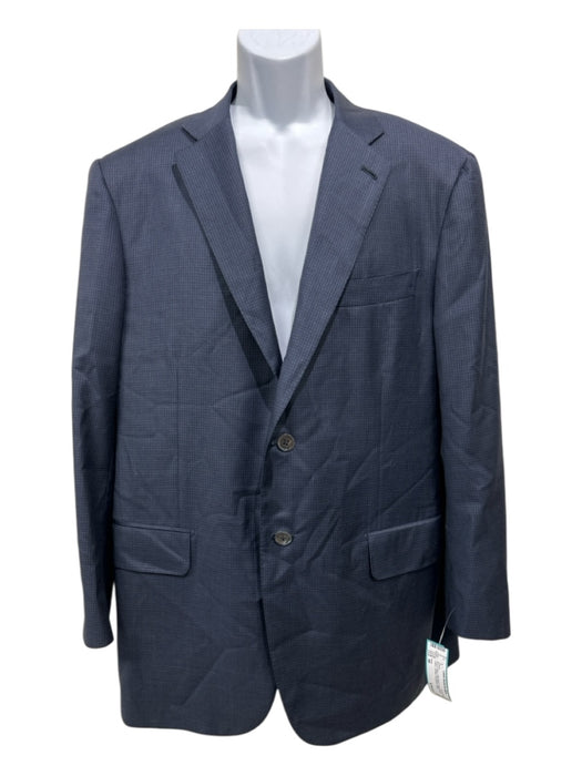 Isaia Blue & Navy Wool Blend Plaid Notch Lapel 2 Button Men's Blazer 56