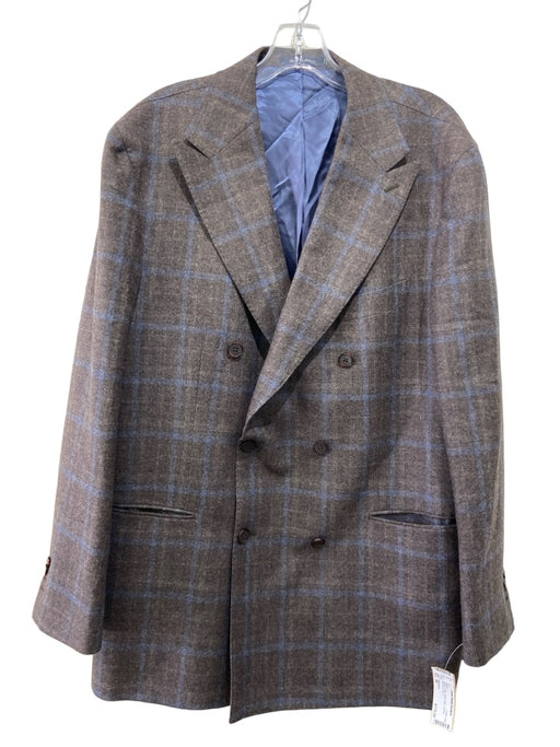 Suitsupply Brown & Blue Wool Plaid 2 Button Men's Blazer 58