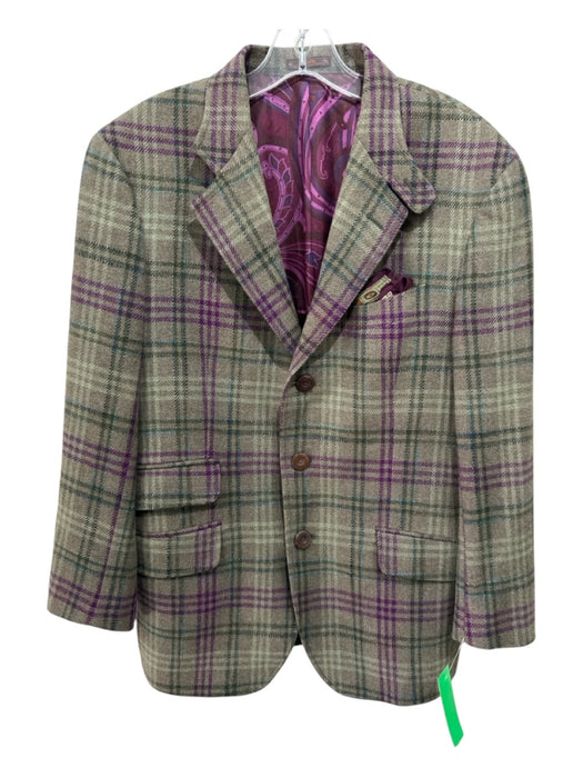 Etro Green & Multi Wool Plaid 2 Button Men's Blazer Green & Multi / 50
