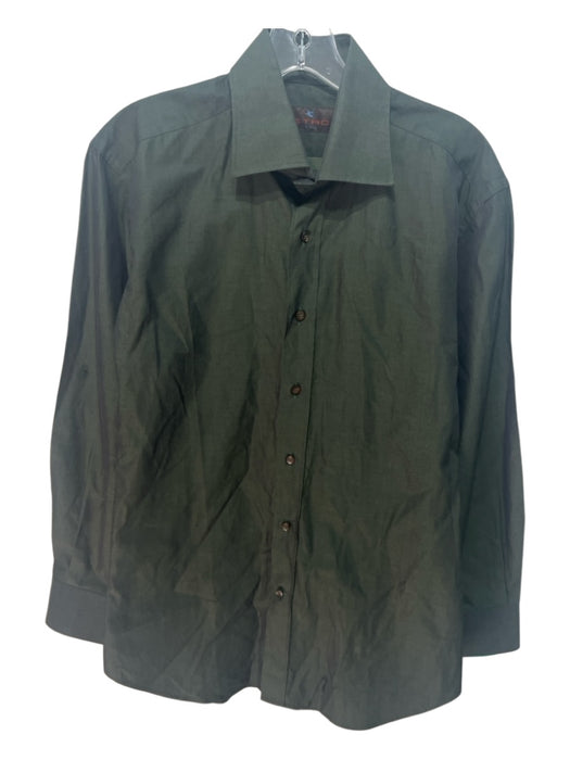 Etro Size 41 Green Cotton Solid Button Down Men's Long Sleeve Shirt Green / 41