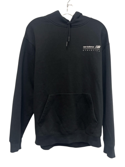 New Balance Size M Black & White Cotton Solid Hoodie Men's Jacket Black & White / M