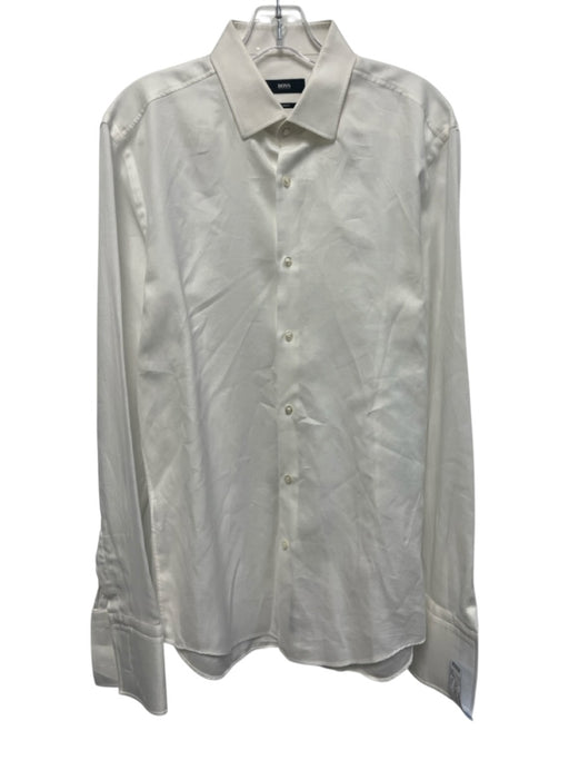 Boss Size 15.5 White Cotton Solid Button Down Men's Long Sleeve Shirt White / 15.5