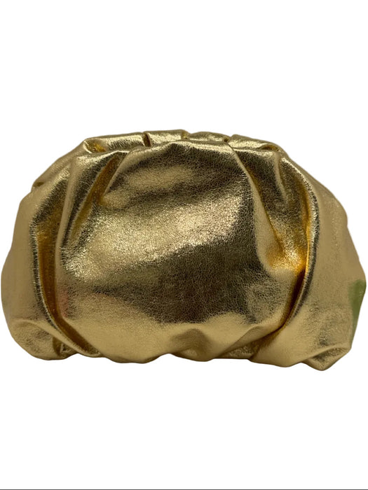 Rebecca Minkoff Gold Polyurethane Blend Shine Detail Zip Close Ruched Bag