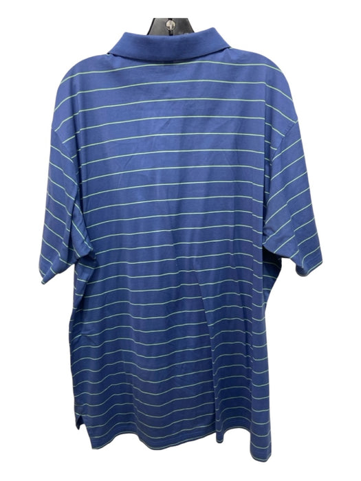 Peter Millar Size XL Blue & Green Cotton Striped Polo Men's Short Sleeve XL