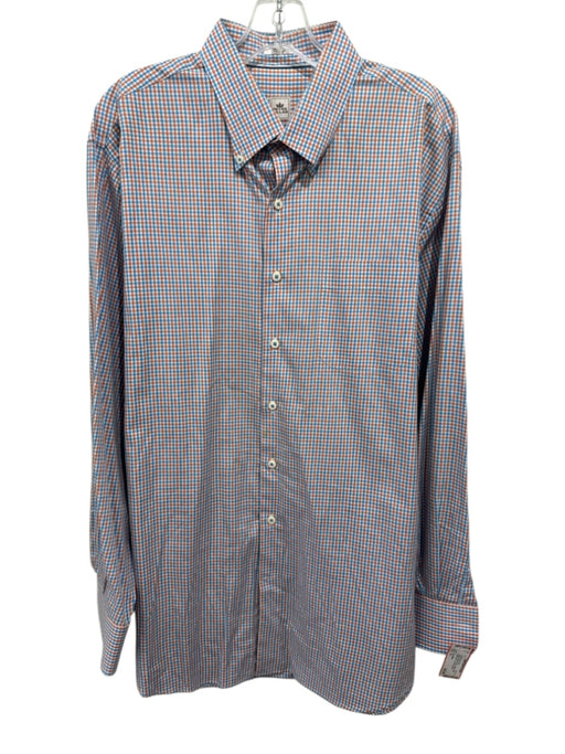 Peter Millar Size XL Orange, White & Blue Cotton Plaid Men's Long Sleeve Shirt Orange, White & Blue / XL