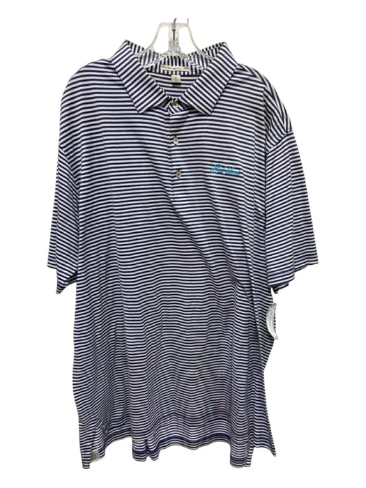 Peter Millar Size XL Navy & White Cotton Blend Striped Polo Men's Short Sleeve XL