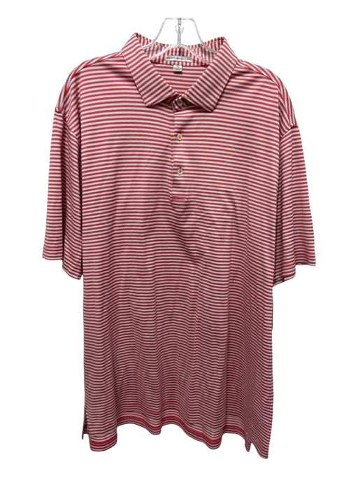 Peter Millar Size XL Red & White Cotton Blend Striped Polo Men's Short Sleeve XL