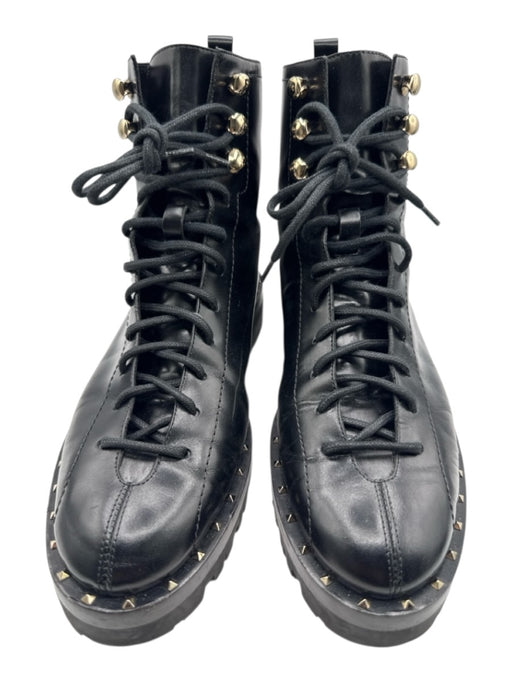 Valentino Shoe Size 38.5 Black Leather Lace Up Studs High Top Booties Black / 38.5