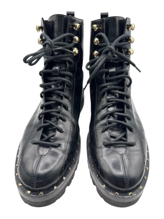 Valentino Shoe Size 38.5 Black Leather Lace Up Studs High Top Booties Black / 38.5