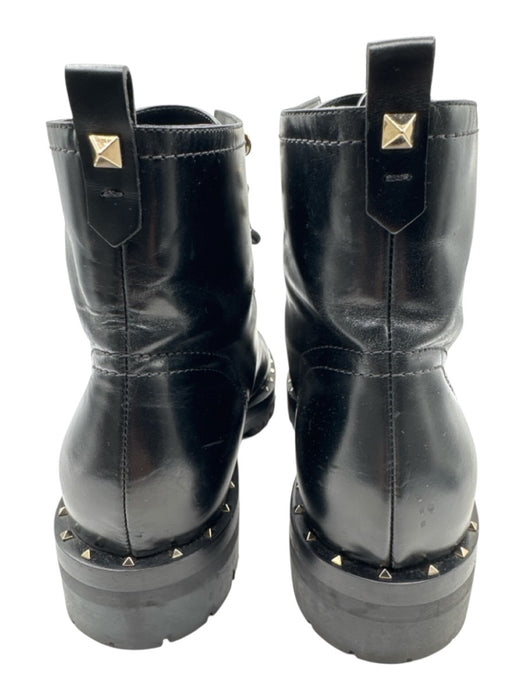 Valentino Shoe Size 38.5 Black Leather Lace Up Studs High Top Booties Black / 38.5