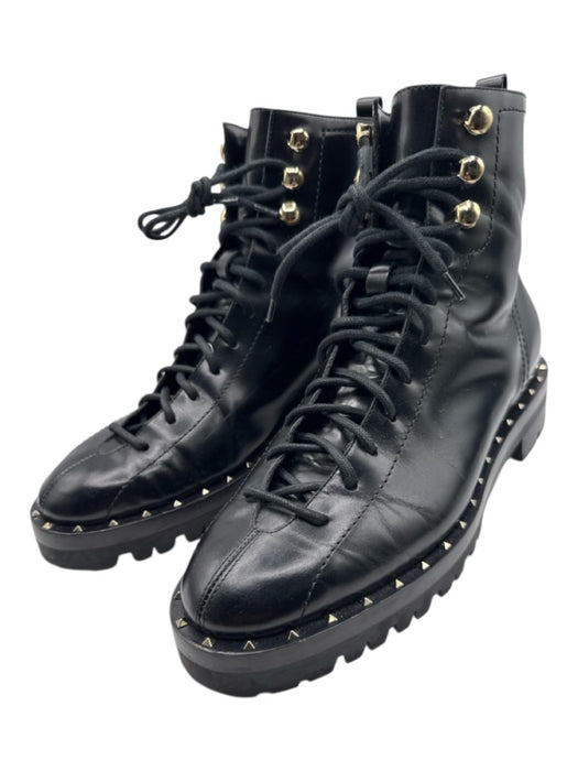 Valentino Shoe Size 38.5 Black Leather Lace Up Studs High Top Booties Black / 38.5