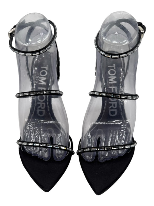 Tom Ford Shoe Size 39.5 Black & Silver Leather Ankle Strap Studs Sandals Black & Silver / 39.5