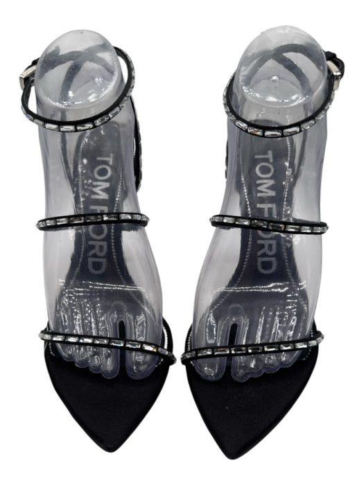Tom Ford Shoe Size 39.5 Black & Silver Leather Ankle Strap Studs Sandals Black & Silver / 39.5