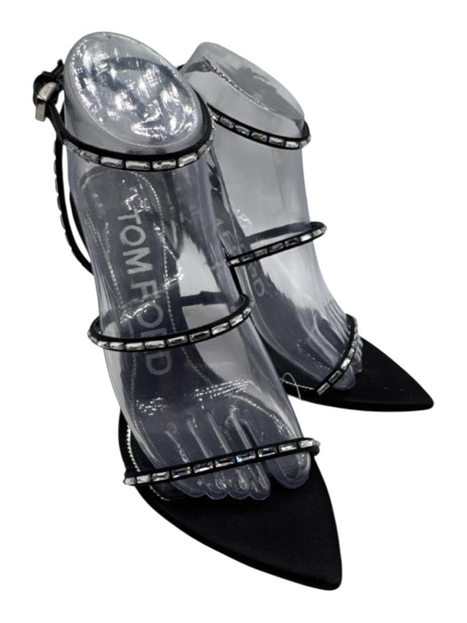 Tom Ford Shoe Size 39.5 Black & Silver Leather Ankle Strap Studs Sandals Black & Silver / 39.5