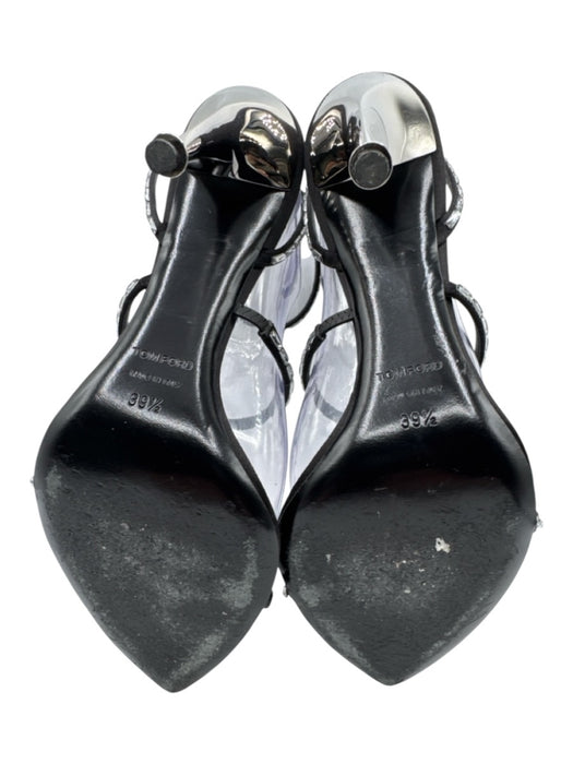 Tom Ford Shoe Size 39.5 Black & Silver Leather Ankle Strap Studs Sandals Black & Silver / 39.5
