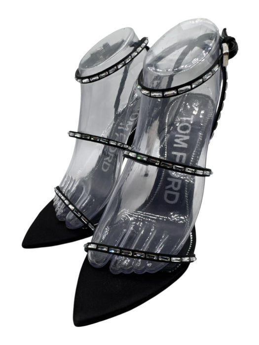 Tom Ford Shoe Size 39.5 Black & Silver Leather Ankle Strap Studs Sandals Black & Silver / 39.5