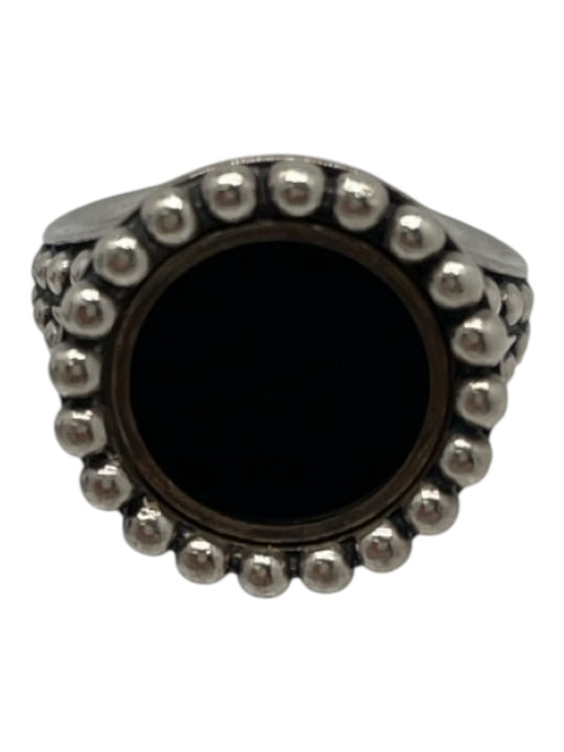 Lagos Silver & Black Sterling Silver Onyx Circle Border Ring Silver & Black