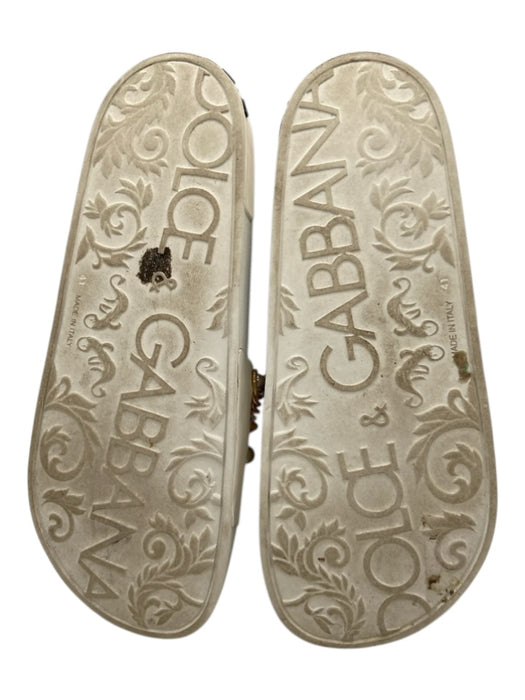 Dolce & Gabbana Shoe Size 41 White & Gold Leather Studs Chains Slides Sandals White & Gold / 41