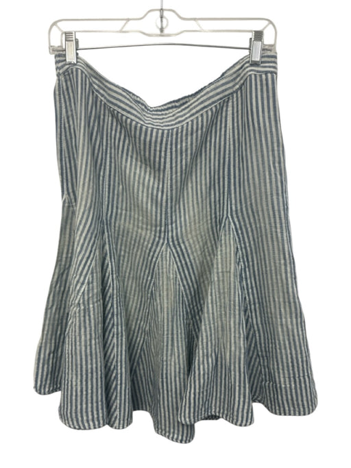 Free People Size M Blue Cotton & Linen Elastic Waist Stripe Paneled Skirt Blue / M