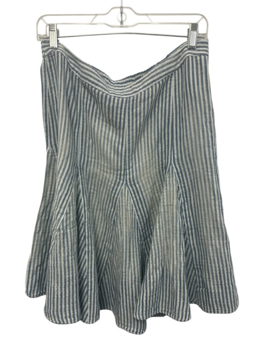 Free People Size M Blue Cotton & Linen Elastic Waist Stripe Paneled Skirt Blue / M