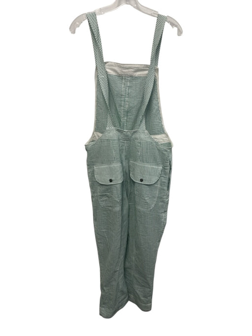 Free People Size S Green & White Cotton Seersucker Button Straps Baggy Overalls Green & White / S