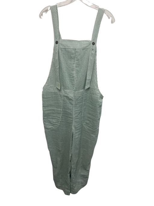 Free People Size S Green & White Cotton Seersucker Button Straps Baggy Overalls Green & White / S