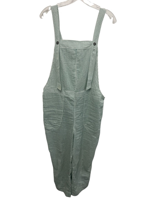 Free People Size S Green & White Cotton Seersucker Button Straps Baggy Overalls Green & White / S