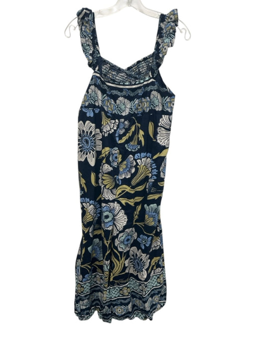 Free People Size S Blue, Yellow, White Cotton Shirred Floral Balloon Leg Dress Blue, Yellow, White / S