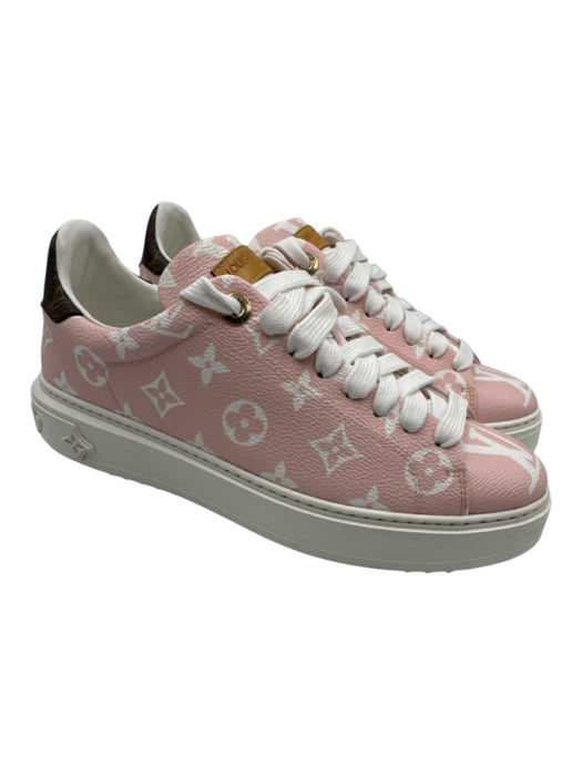 Louis Vuitton Shoe Size 41 Pink & White Leather Lace Up Low Top Sneakers Pink & White / 41