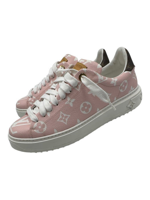 Louis Vuitton Shoe Size 41 Pink & White Leather Lace Up Low Top Sneakers Pink & White / 41