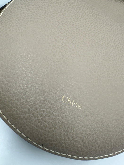 Chloe Taupe Gray Leather Magnetic Closure Grained Gold Hardware Crossbody Bag