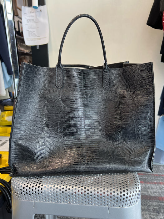 B May Black Leather Animal Embossed Magnetic Closure hand bag Bag