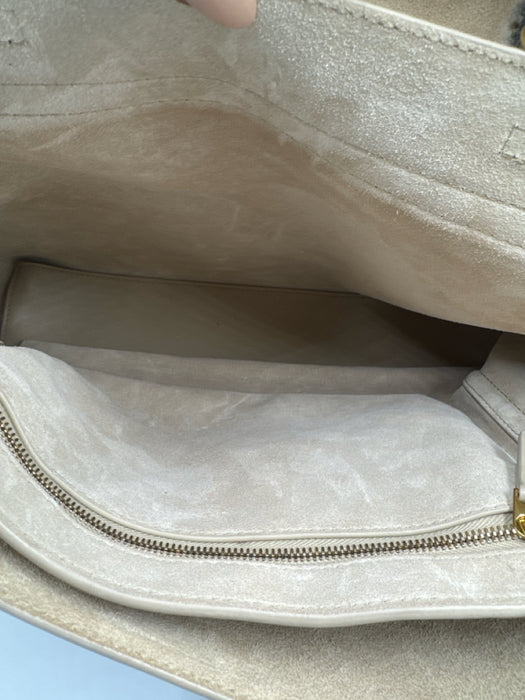 Bottega Veneta Beige Leather Gold Tone Hardware Flap Braided Detail Shoulder Bag